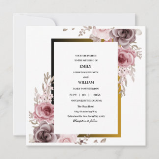 Pink and Brown Elegant Rose Floral Wedding  Save The Date