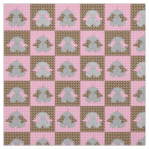 Pink and Brown Elephants Polka Dots Fabric