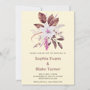 Pink and Brown Floral Botanical Cornsilk Wedding Invitation