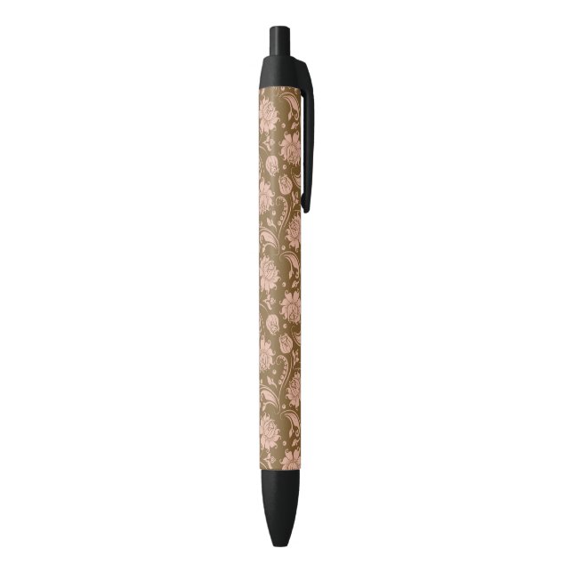 Pink and Brown Floral Pattern Black Ink Pen (Bottom (Vertical))