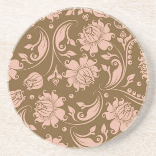 Pink and Brown Floral Pattern Coaster