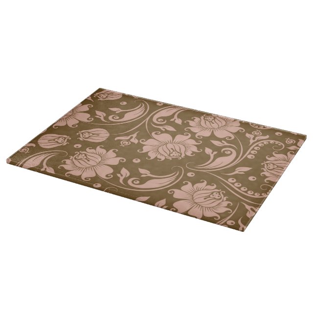 Pink and Brown Floral Pattern Cutting Board (Corner)