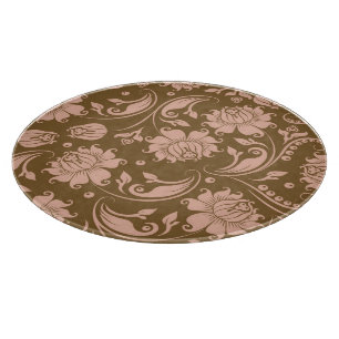 Pink and Brown Floral Pattern Cutting Board