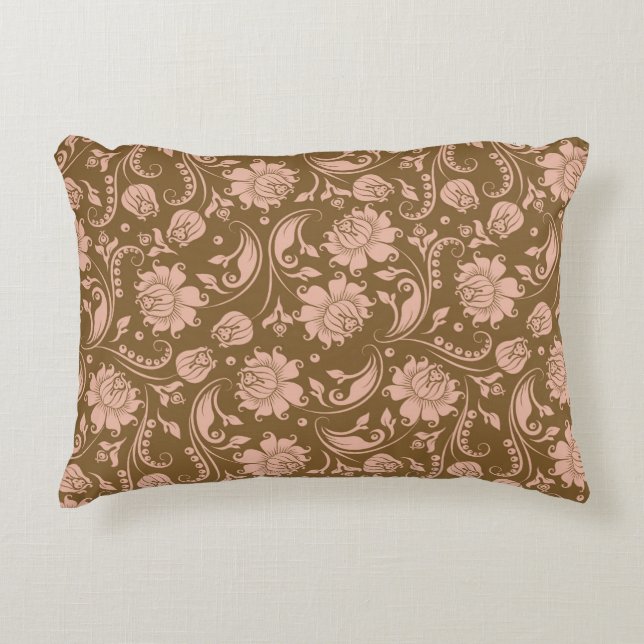 Pink and Brown Floral Pattern Decorative Cushion (Front)
