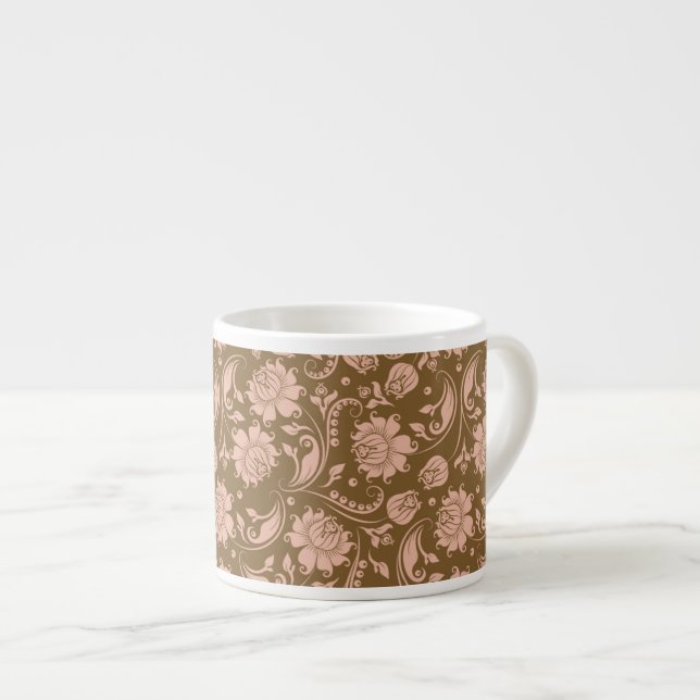 Pink and Brown Floral Pattern Espresso Cup (Front Right)