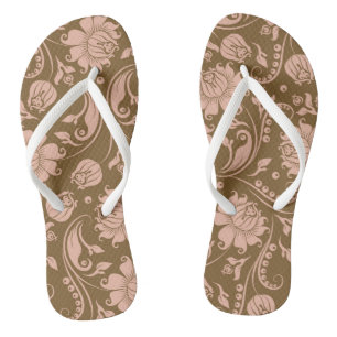 Pink and Brown Floral Pattern Flip Flops