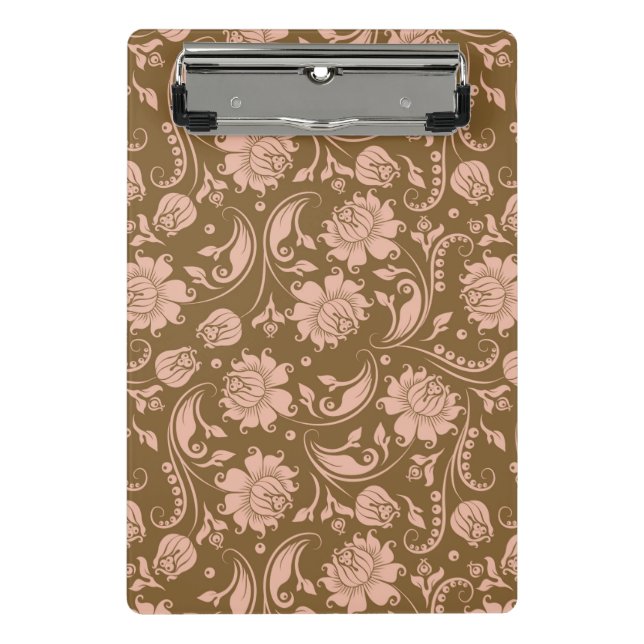 Pink and Brown Floral Pattern Mini Clipboard (Front)