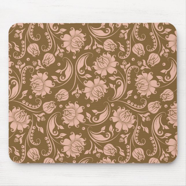 Pink and Brown Floral Pattern Mouse Mat (Front)