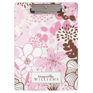 Pink and Brown Floral Pattern Personalised Clipboard