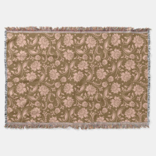 Pink and Brown Floral Pattern Throw Blanket