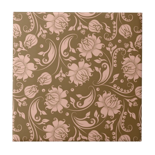 Pink and Brown Floral Pattern Tile (Front)