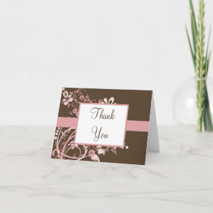 Pink and Brown Floral Thank You Cards