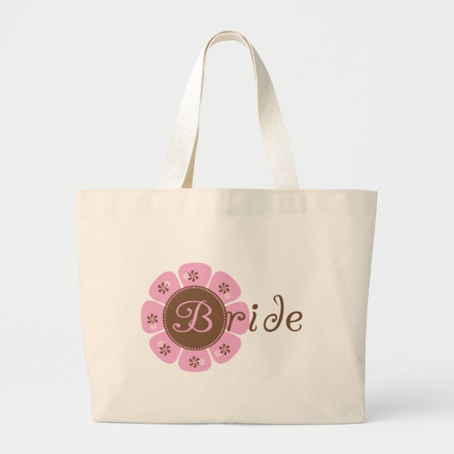 Pink and Brown Flower Bride Tshirts and Gifts Large Tote Bag (Front)