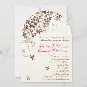 Pink and Brown Flower Swirls Wedding Invitations