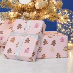 Pink and Brown Gingerbread Men Pink Christmas Wrapping Paper