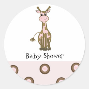Pink and Brown Giraffe Baby Shower Classic Round Sticker