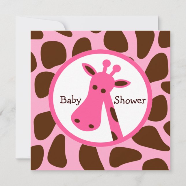 Pink and Brown Giraffe Girl Baby Shower Invitation (Front)