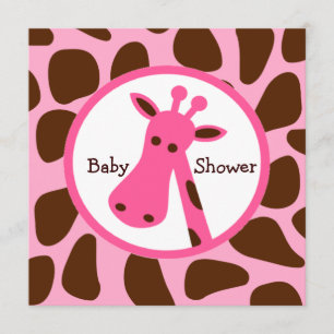 Pink and Brown Giraffe Girl Baby Shower Invitation