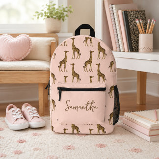 Pink and Brown Giraffe Safari Printed Backpack