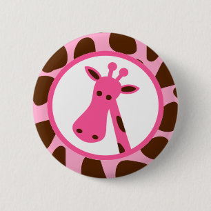 Pink and Brown Giraffe Spots and Giraffe Head 6 Cm Round Badge