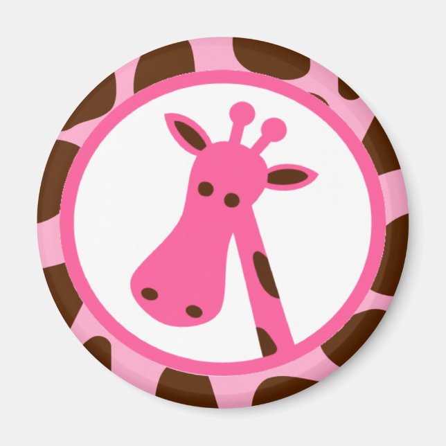 Pink and Brown Giraffe Spots and Giraffe Head Magnet (Front)