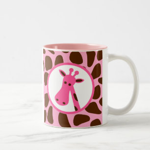 Pink and Brown Giraffe Spots and Giraffe Head Two-Tone Coffee Mug