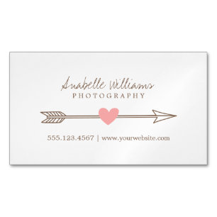 Pink and Brown Heart and Arrow Magnetic Business Card