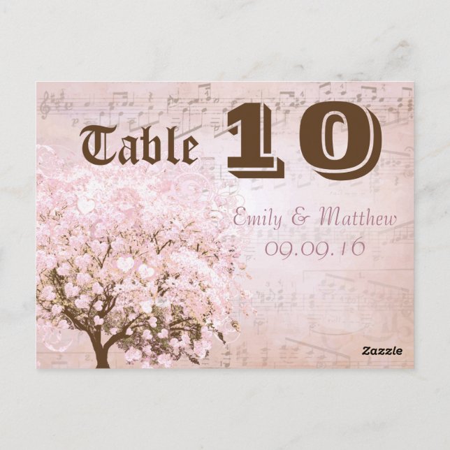 Pink and Brown Heart Leaf Tree Table Number Postcard (Back)