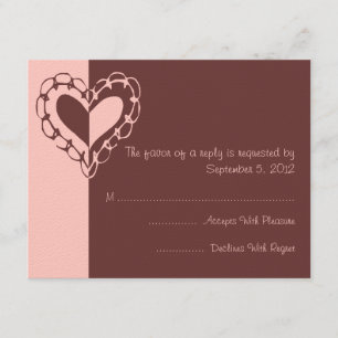 Pink and Brown Heart Wedding RSVP Card