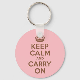 Pink and Brown Keep Calm and Carry On Key Ring