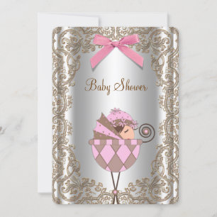 Pink and Brown Lace Baby Shower Invitation