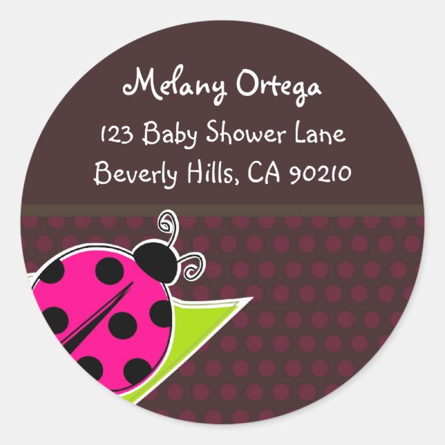 Pink and Brown Ladybug Address Labels (Front)