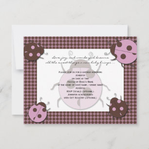 Pink and Brown Ladybug Baby Shower Invitation