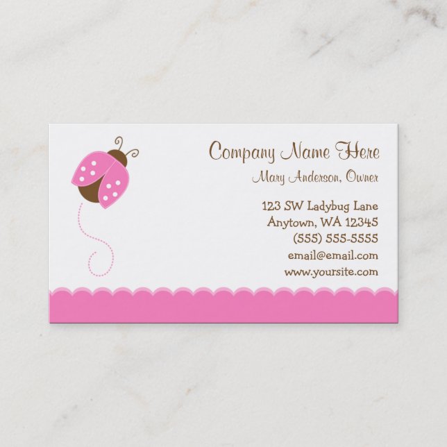 Pink and Brown Ladybug Business Card (Front)