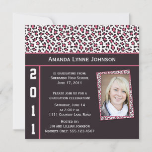 Pink and Brown Leopard Print Graduation Invitation