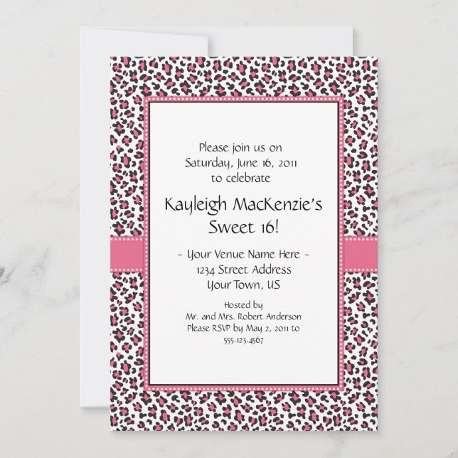 Pink and Brown Leopard Print Sweet 16 Invita Invitation (Front)