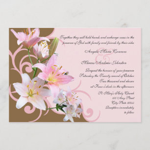 Pink and Brown Lily Wedding Invitation