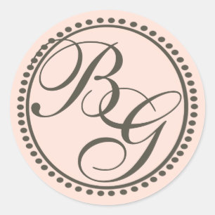 pink and brown monogram classic round sticker
