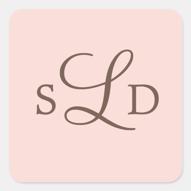 Pink and Brown Monogram Wedding Square Sticker (Front)