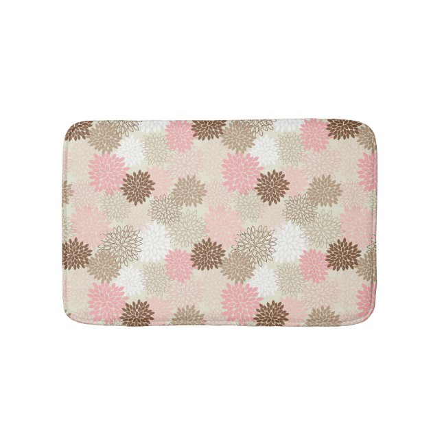 Pink And Brown Mum Pattern Bath Mat (Front)