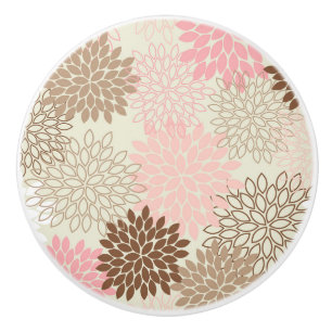 Pink And Brown Mum Pattern Ceramic Knob
