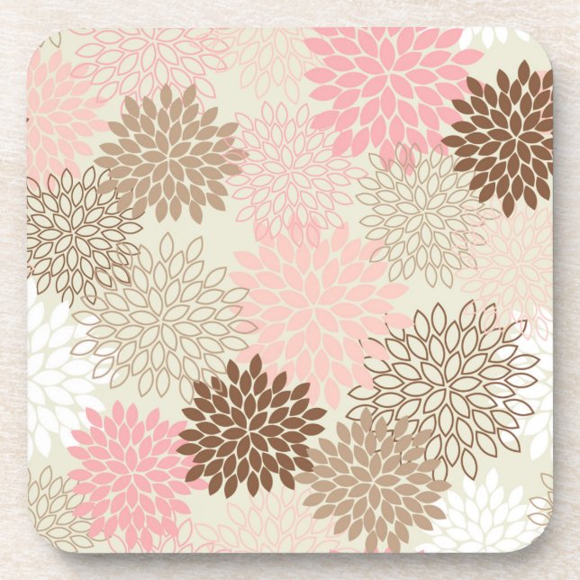 Pink And Brown Mum Pattern Coaster (Front)