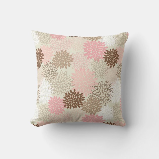 Pink And Brown Mum Pattern Cushion (Front)