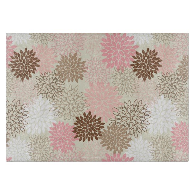 Pink And Brown Mum Pattern Cutting Board (Front)