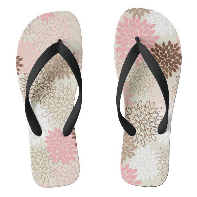 Pink And Brown Mum Pattern Flip Flops (Footbed)