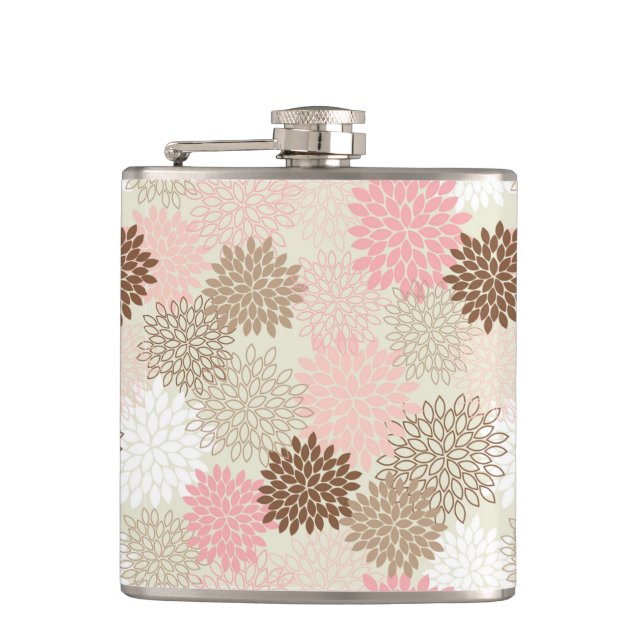 Pink And Brown Mum Pattern Hip Flask (Front)