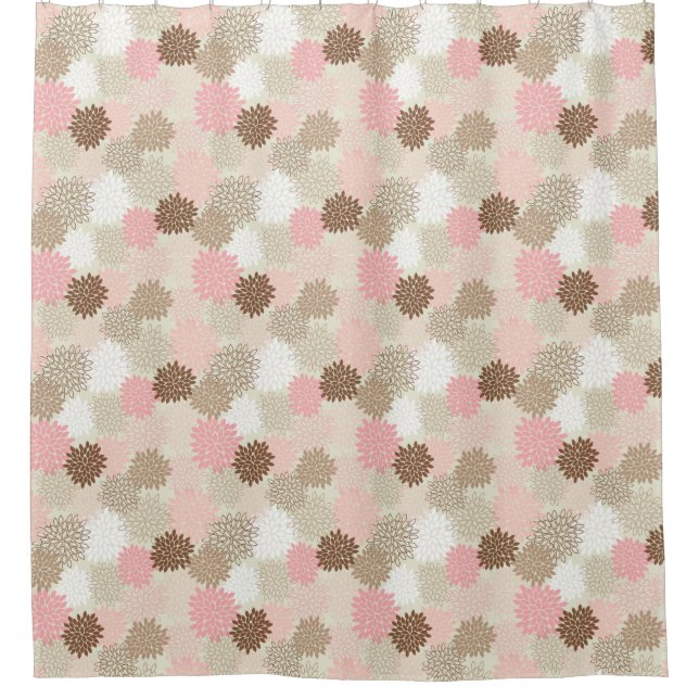 Pink And Brown Mum Pattern Shower Curtain (Front)
