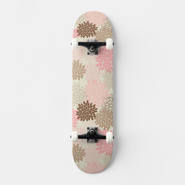 Pink And Brown Mum Pattern Skateboard (Front)