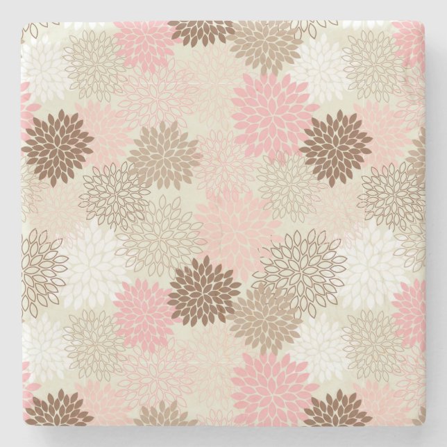 Pink And Brown Mum Pattern Stone Coaster (Front)