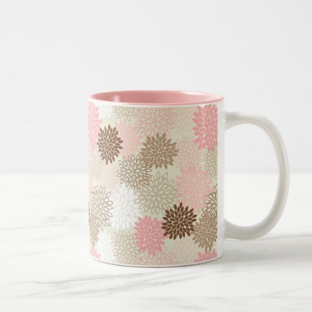 Pink And Brown Mum Pattern Two-Tone Coffee Mug (Right)
